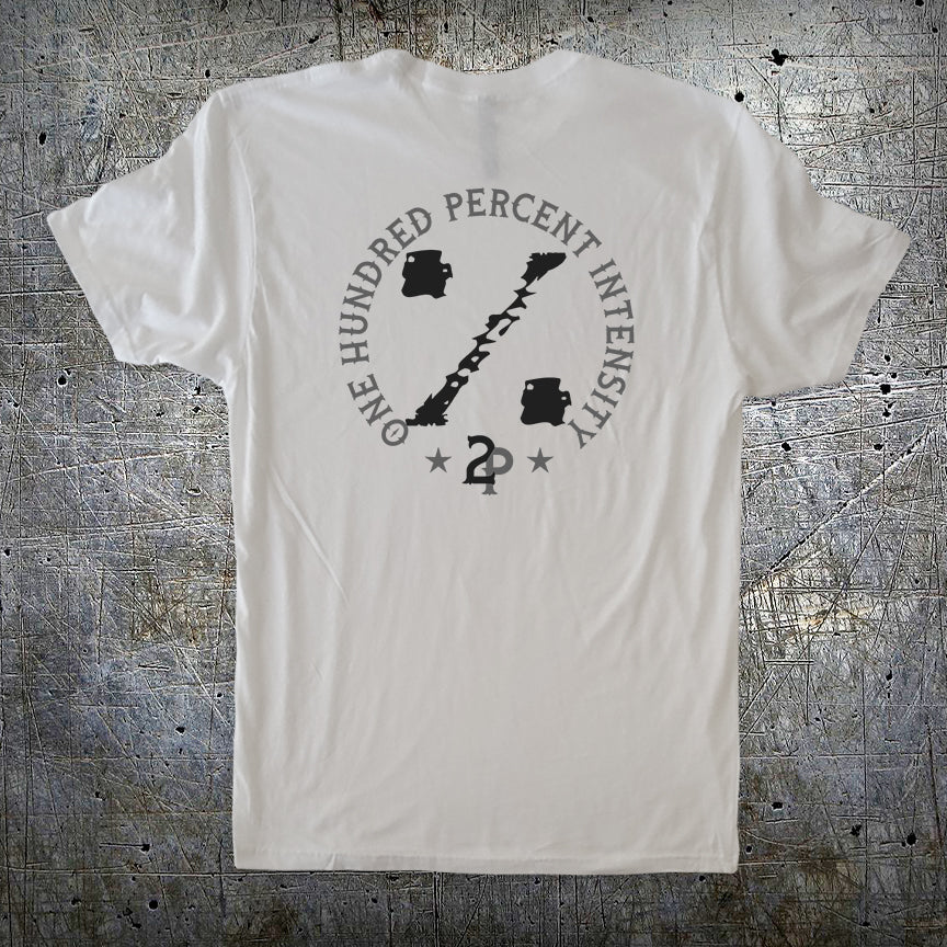 100% Intensity 1 Black on white tee